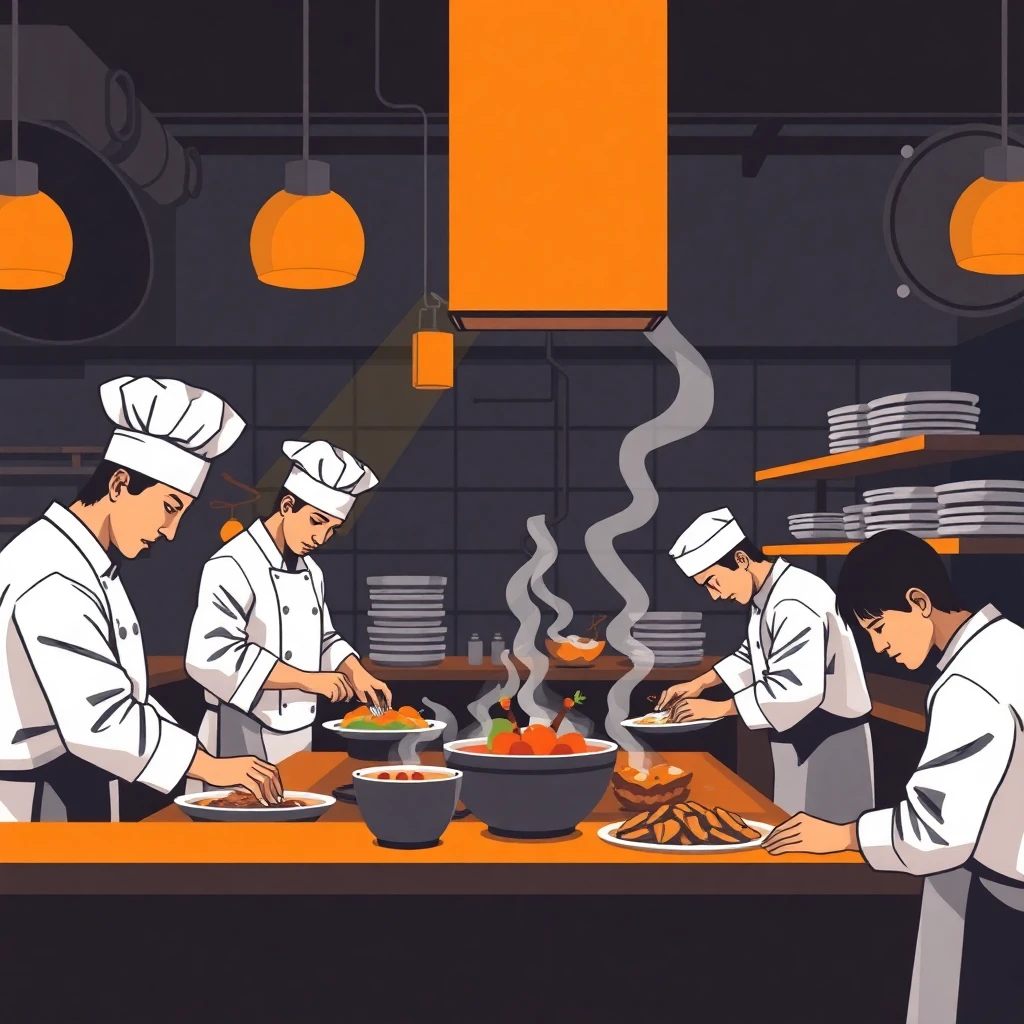 Chefs working in a restaurant kitchen