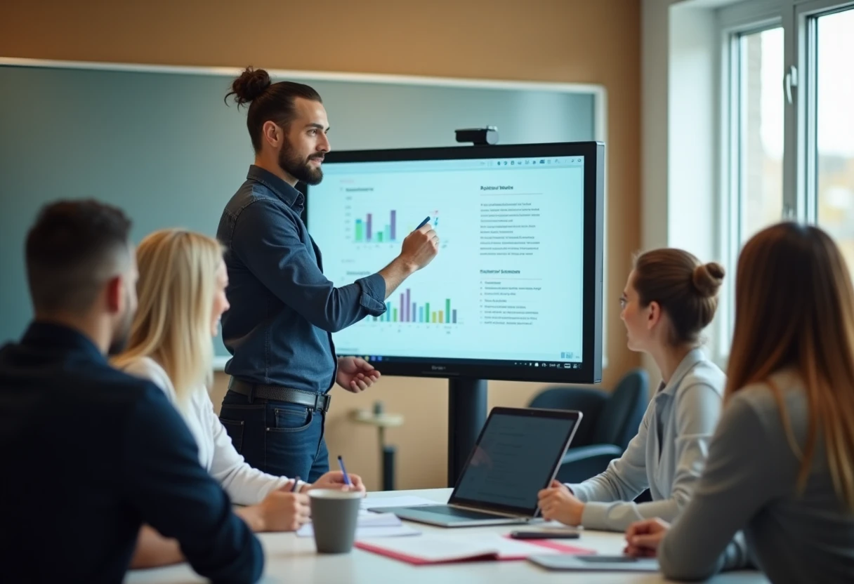 Enseignant utilisant un tableau interactif