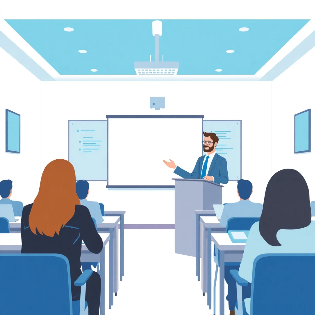 Enseignant dans une salle de classe moderne