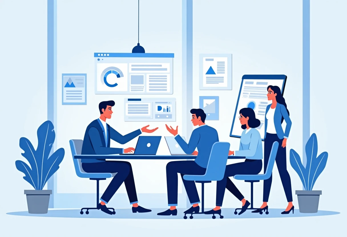 Equipo de logística discutiendo estrategias