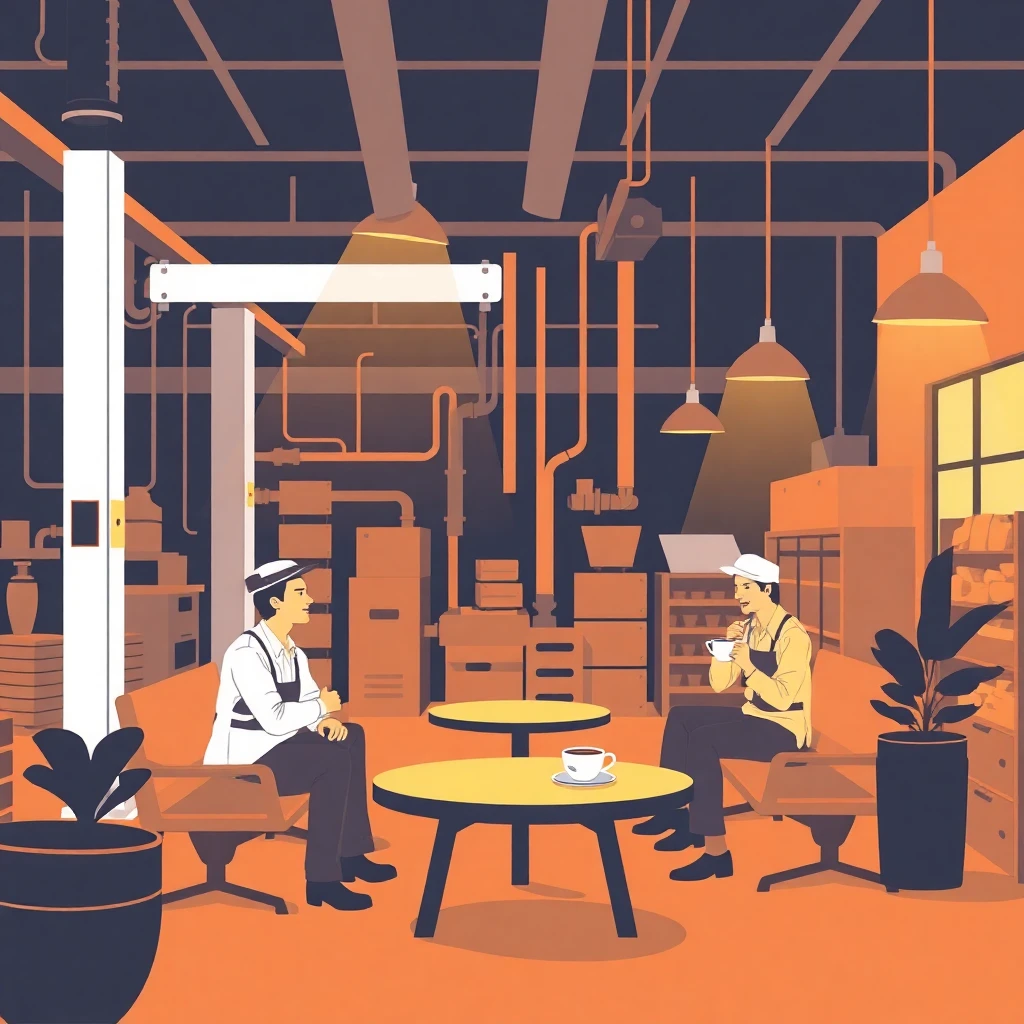 Factory break room scene