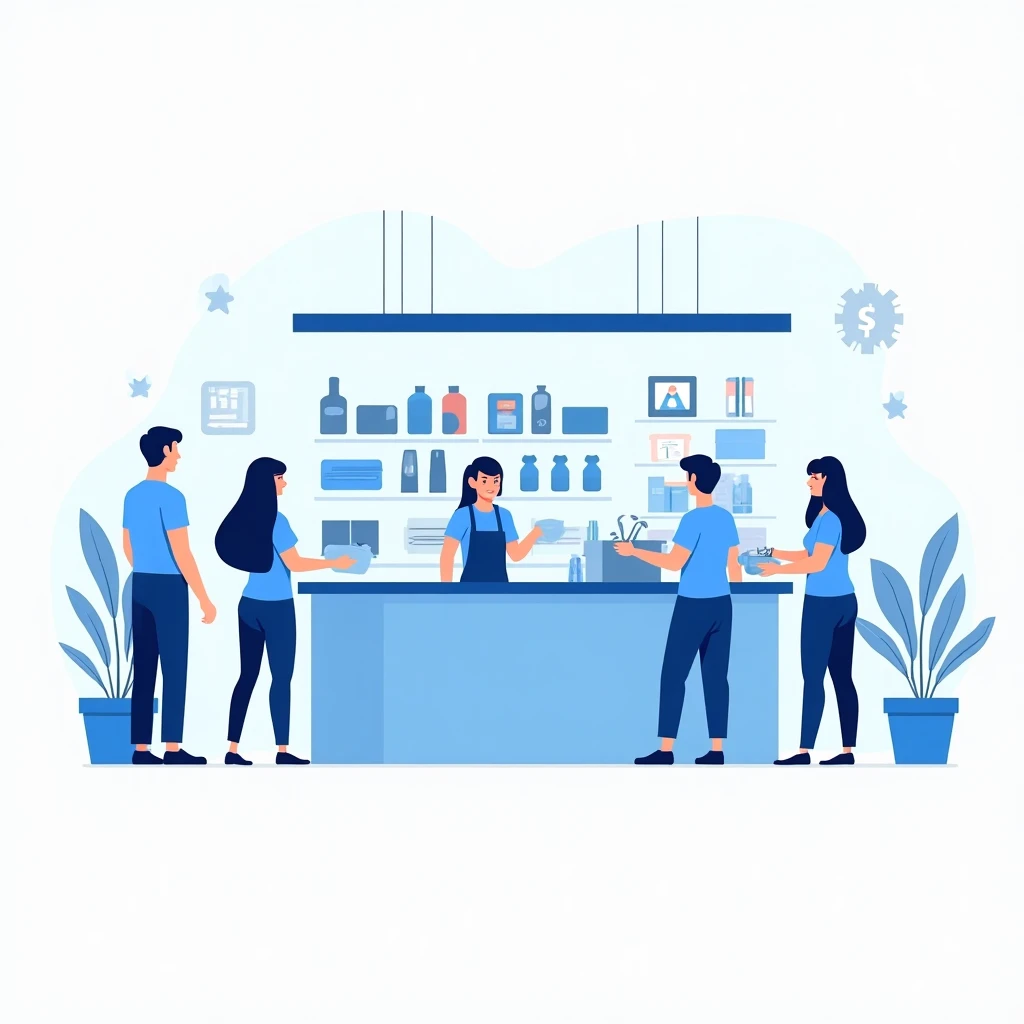 Retail team members at work