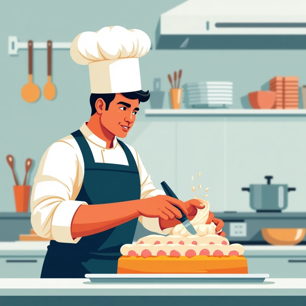 Chef decorando pastel