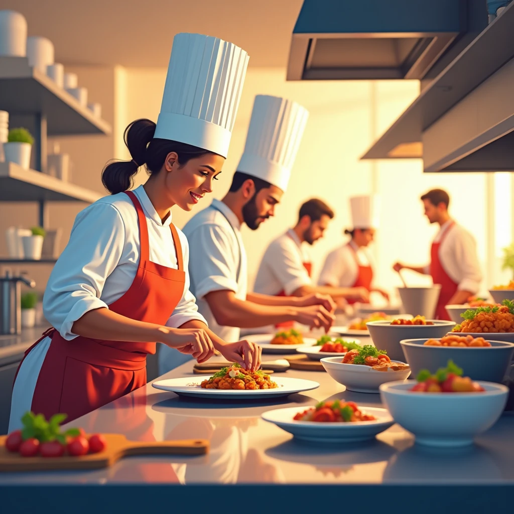 Chefs at work in a modern kitchen