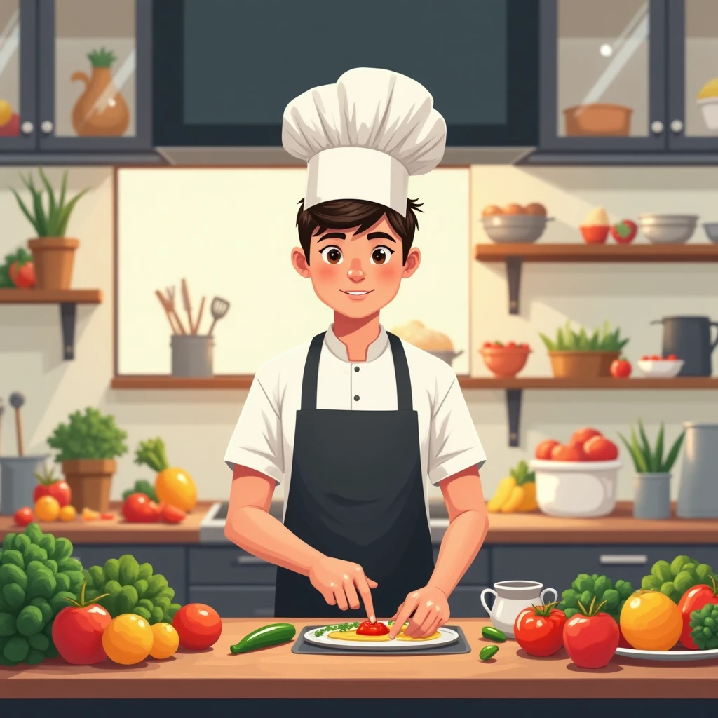 Entry-level chef learning in a kitchen