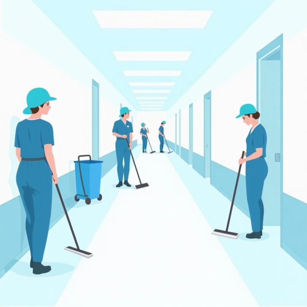 Healthcare cleaning staff in action