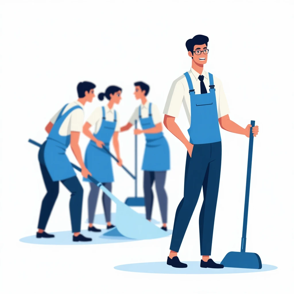 Manager supervising cleaning staff