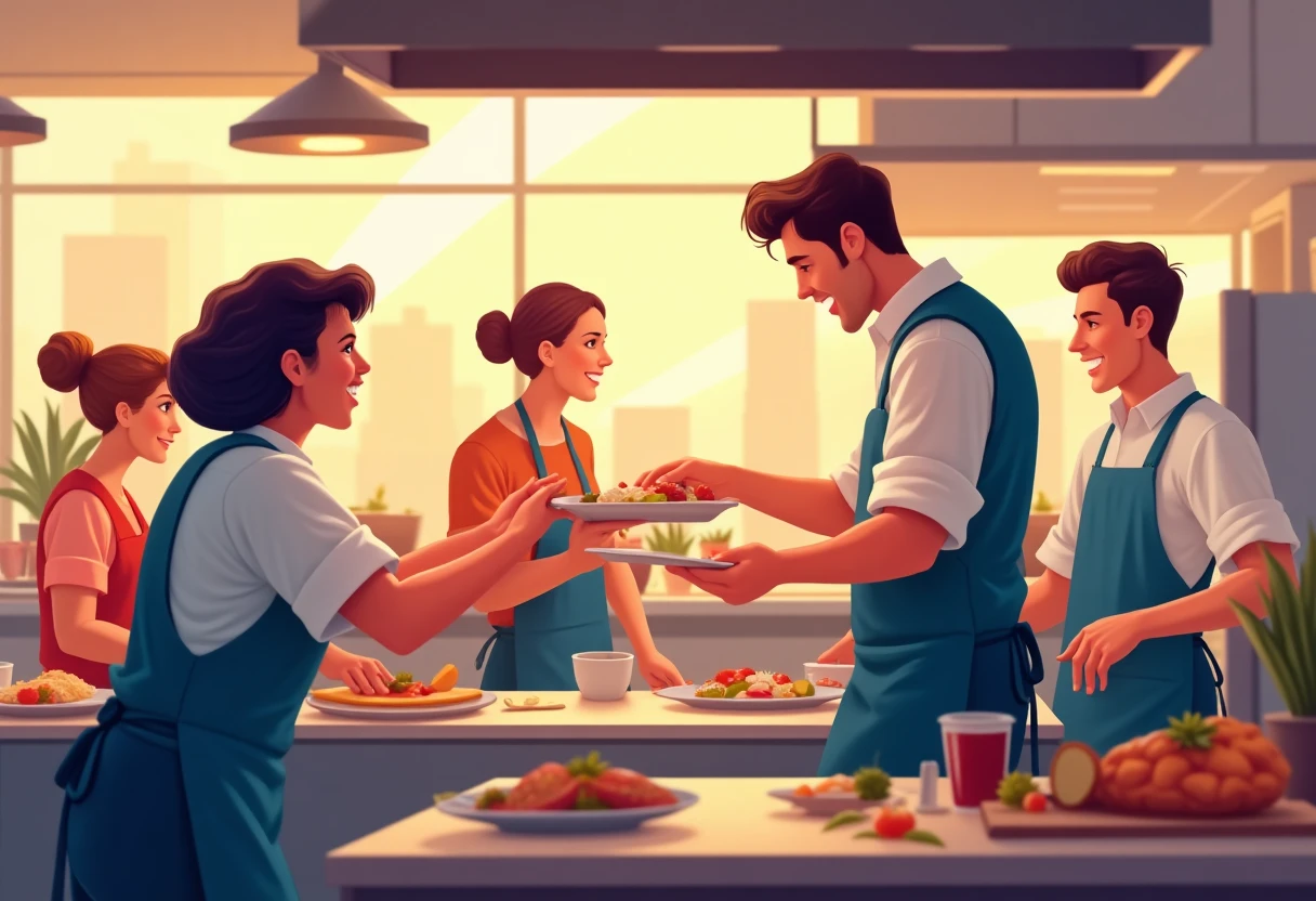 Busy food service team