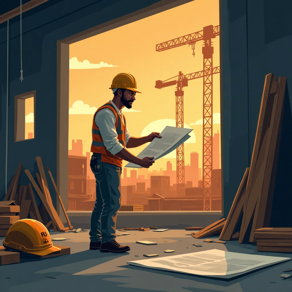 Trabajador revisando planos