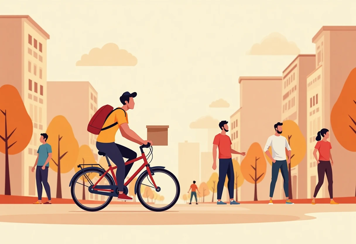 Repartidor en bicicleta en una ciudad