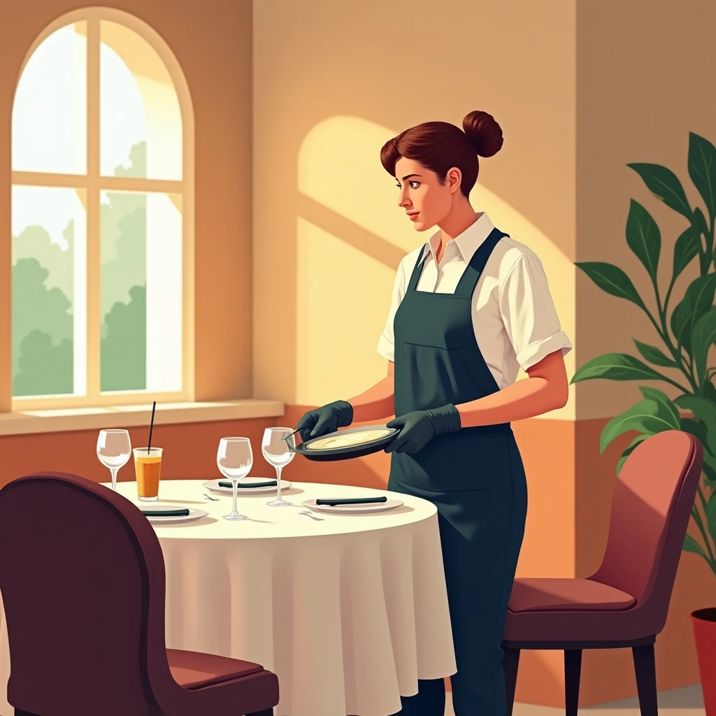 Trabajador de hostelería sirviendo