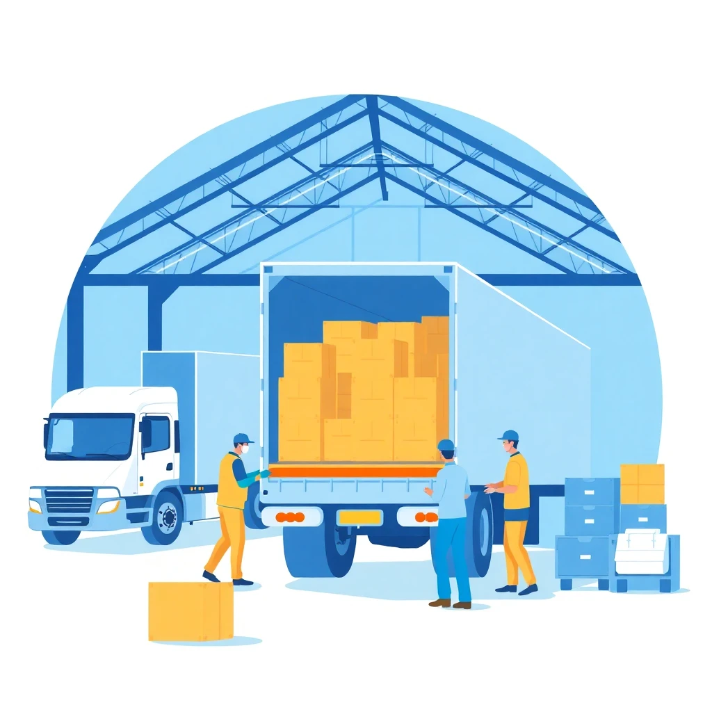Warehouse workers loading trucks