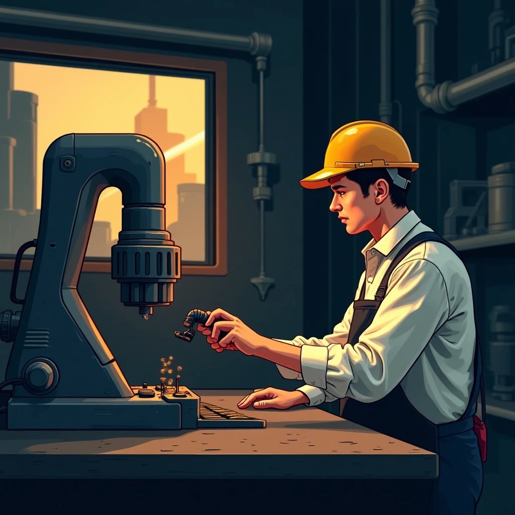 Skilled workers operating machinery